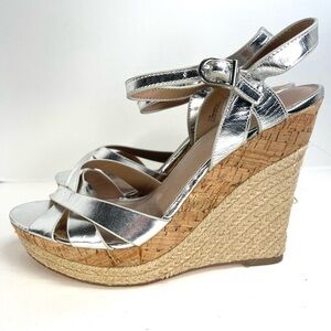 Charles David Metallic Silver‎ Strappy Wedge Sandals Size 10M